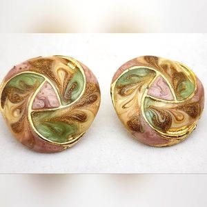 Vintage Abstract Enamel Clip on earrings